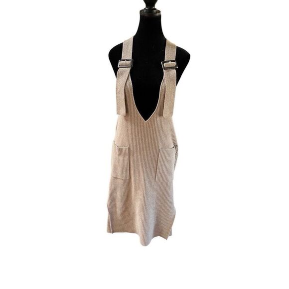 MOUSSY RIB KNIT JUMPER Sweater Overalls Dress Tan Women’s S/M/L Free Size - Picture 3 of 16